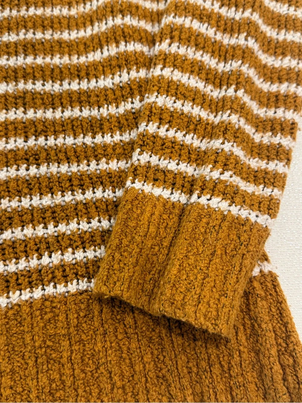 American Eagle Outfitters Women Mustard and Cream Striped Henley Sweater Size XS